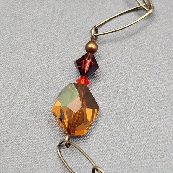 VTG 14K Gold Filled Natural Coral Y Drop Necklace 16" Paperclip Chain w/ Crystal - Picture 6 of 16